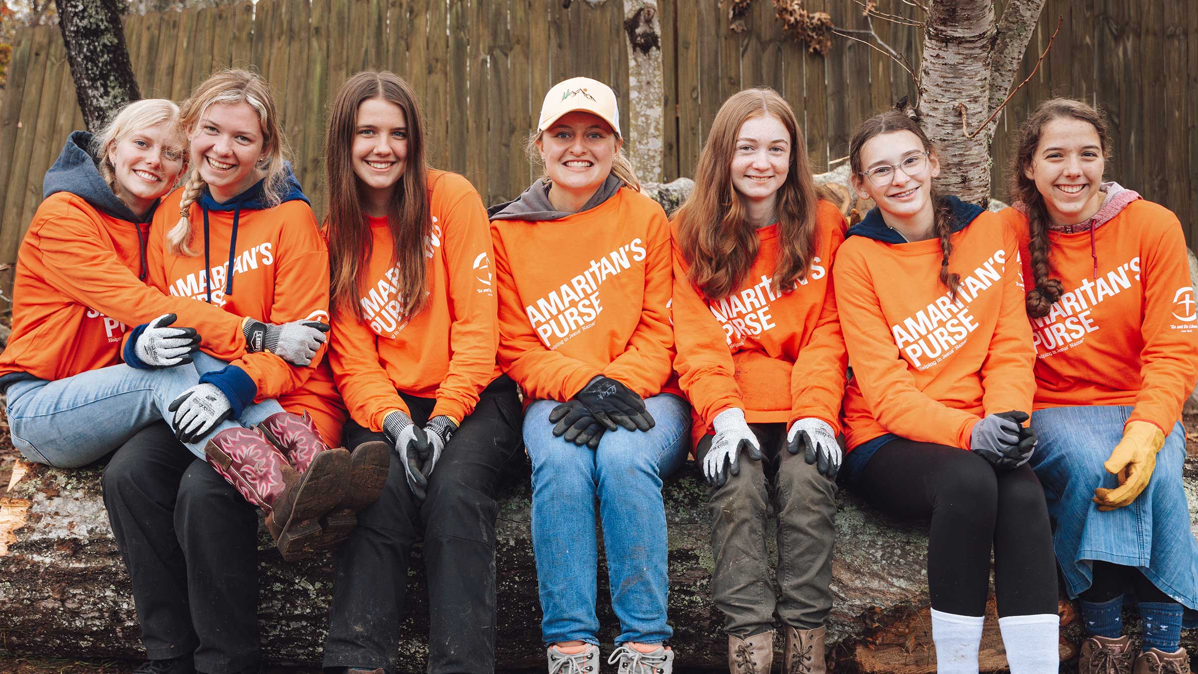 A group of girls wearing their Samaritan's Purse shirts